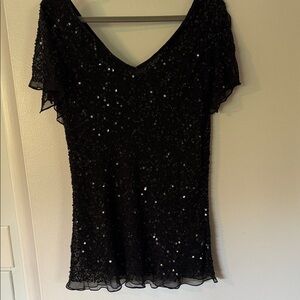 Adrianna Papell Black Sequin Evening Top